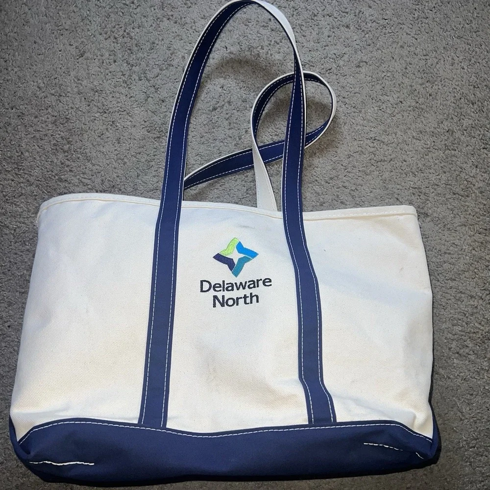LL BEAN Boat And Tote Medium White Blue With Logo